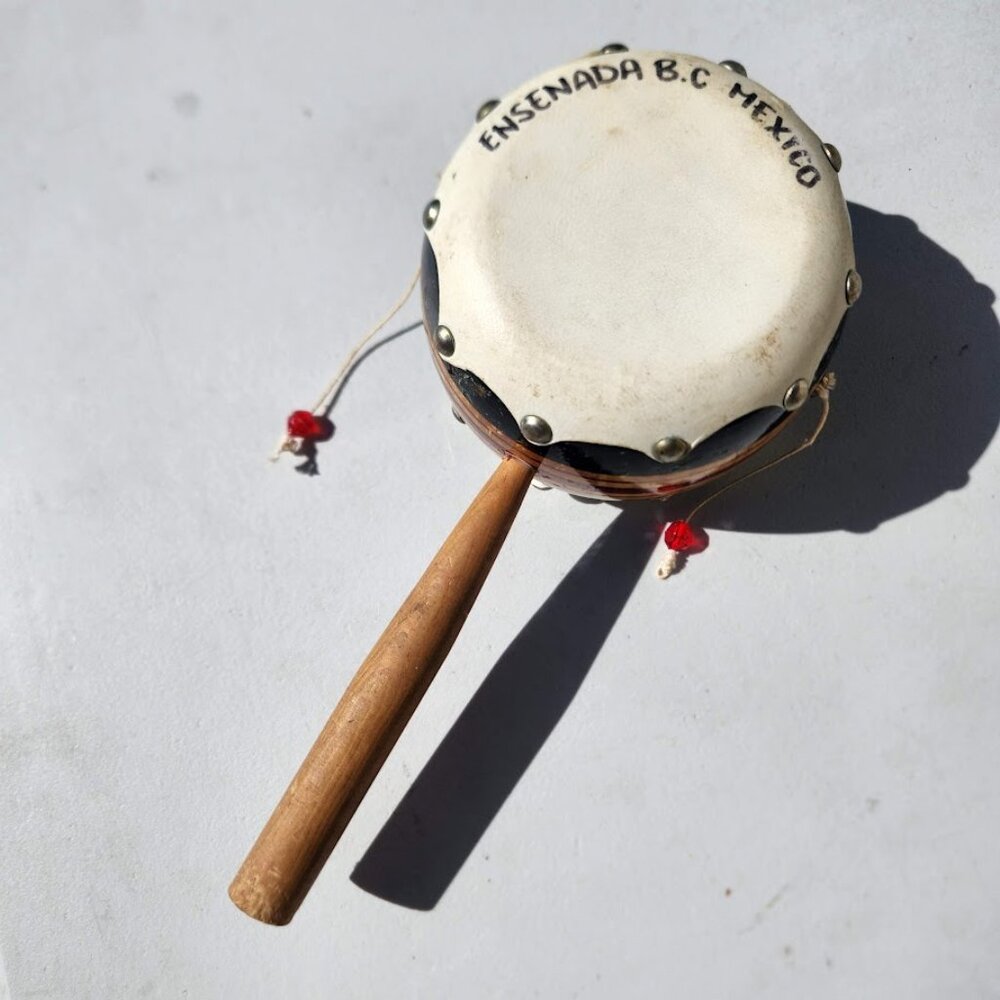 Vintage Mexican Spinner Drum Monkey Drum Rattle Souvenir Noise Maker Mexico Wood